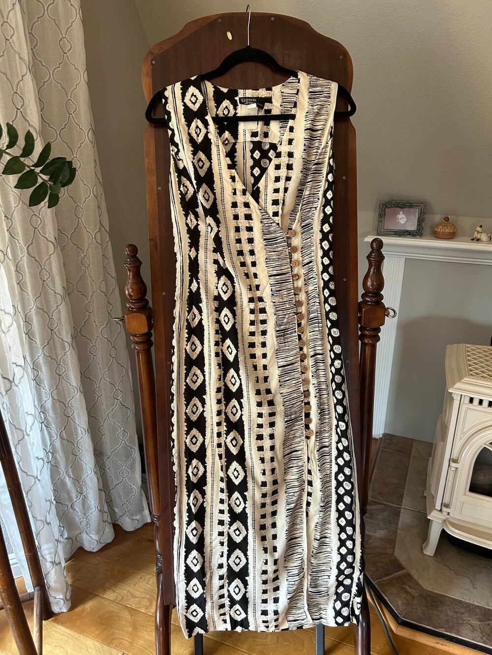 Vintage 1990s Dawn Joy Fashions wrap maxi dress corset back Aztec size 9/10